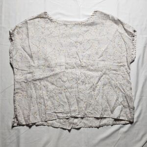 Cynthia Rowley Womens Medium 100% Linen Floral Button Back Shirt White